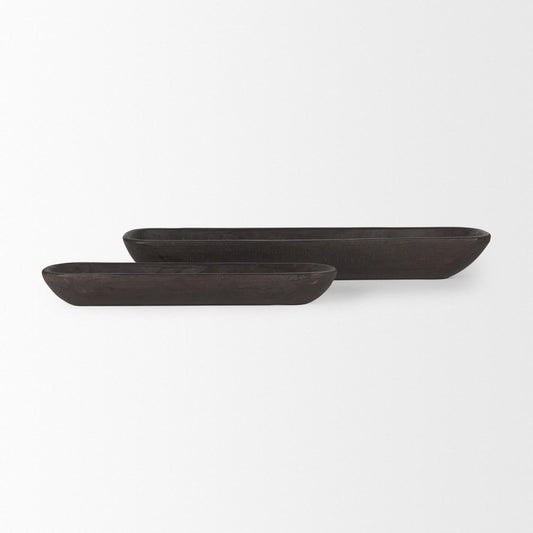 Set of Two Dark Brown Reclaimed Wood Handmade Oval Vanity Tray HomeRoots