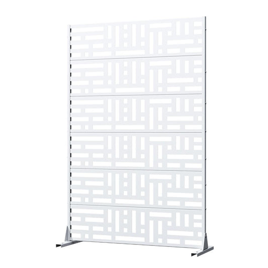 72" White Geometric Steel Six Panel Outdoor Privacy Screen
