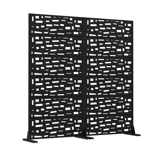 Set Of Two Black Abstract Geometric Steel 12 Outdoor Privacy Screen