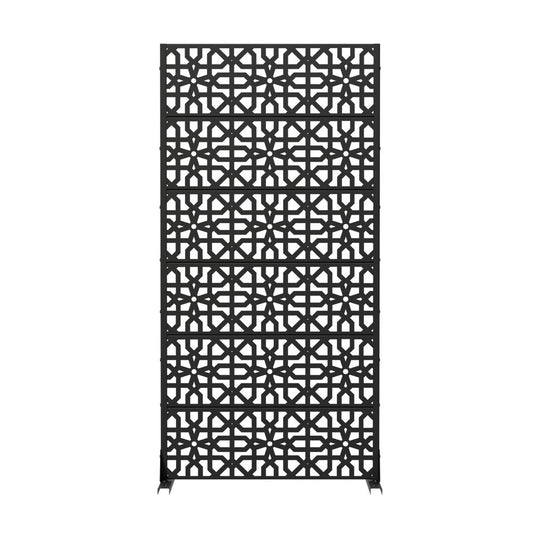 72" Black Moroccan Steel Six Panel Outdoor Privacy Screen