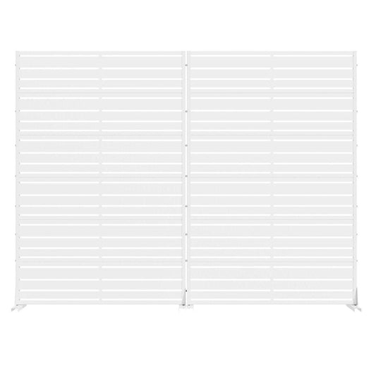 Set Of Two White Striped Steel 12 Outdoor Privacy Screen