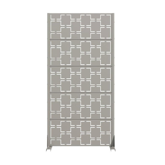 60" Gray Geometric Steel Five Panel Outdoor Privacy Screen