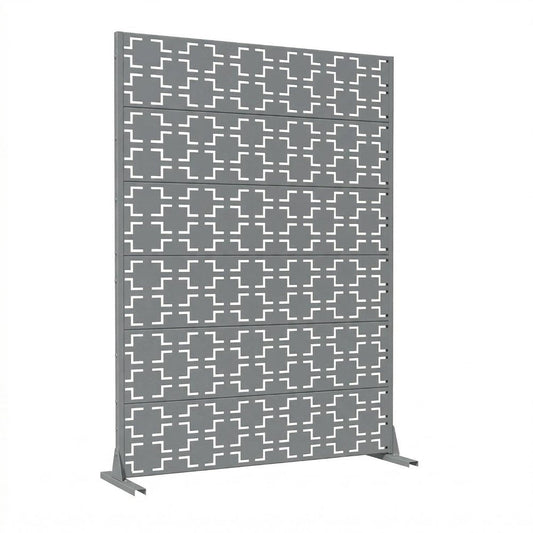 72" Gray Geometric Steel Six Panel Outdoor Privacy Screen