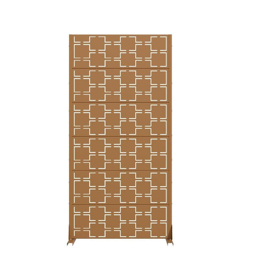 72" Brown Geometric Steel Six Panel Outdoor Privacy Screen