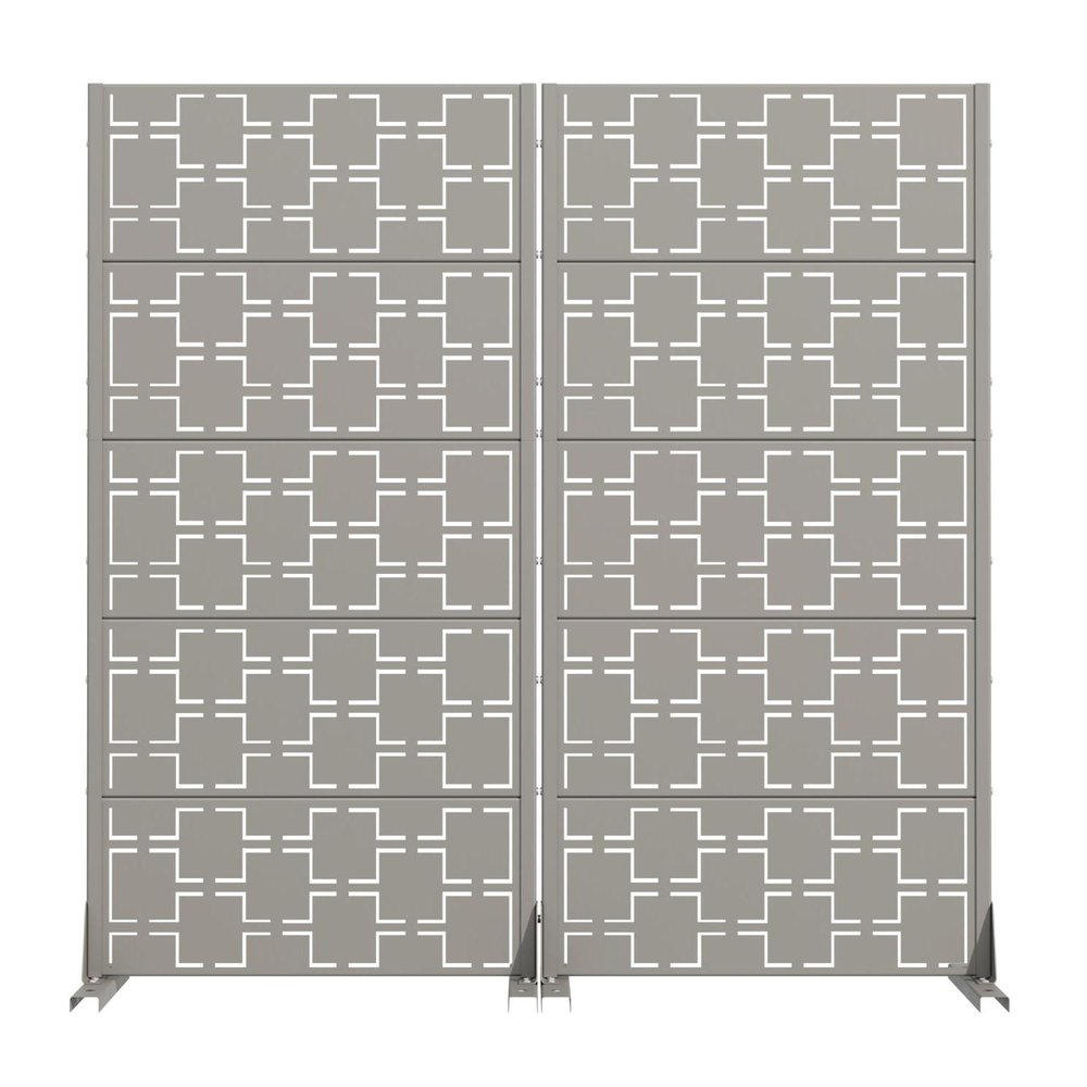 60" Gray Geometric Steel Ten Panel Outdoor Privacy Screen HomeRoots