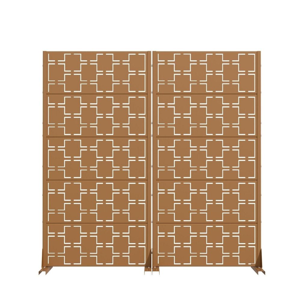 60" Brown Geometric Steel Ten Panel Outdoor Privacy Screen HomeRoots