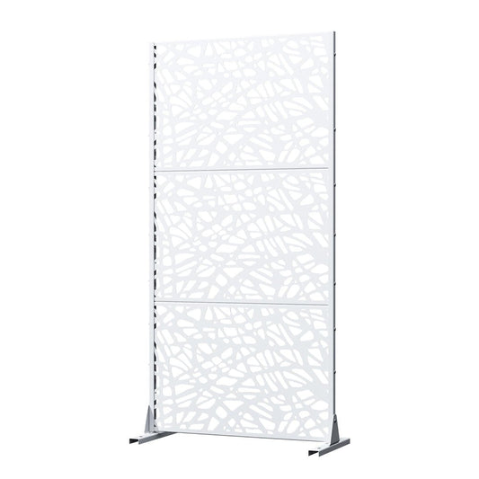 72" White Abstract Steel Outdoor Privacy Screen