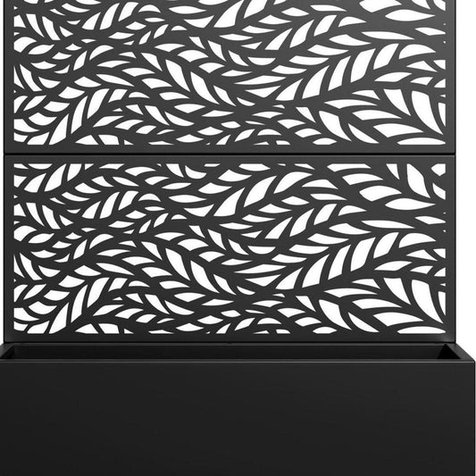 72" Black Botanical Leaves Metal Outdoor Privacy Screen