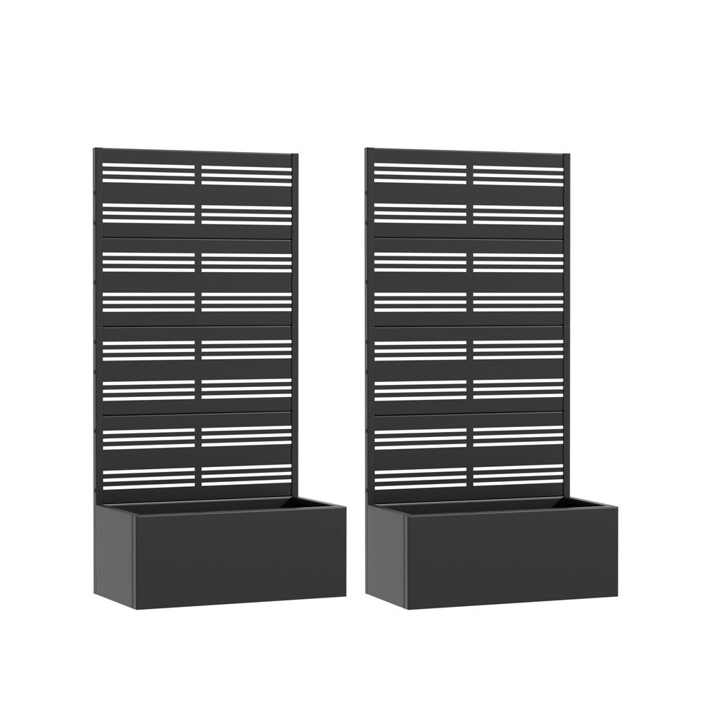 Set Of Two Black Abstract Geometric Metal Four Panel Outdoor Privacy Screen HomeRoots