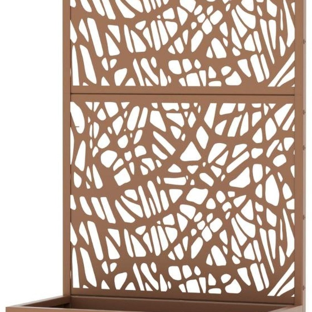 59" Brown Geometric Steel Two Panel Outdoor Privacy Screen HomeRoots