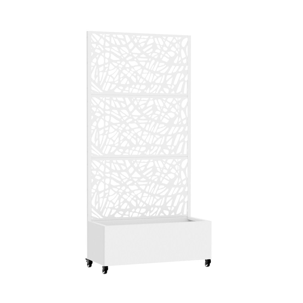 72" White Geometric Steel Three Panel Outdoor Privacy Screen