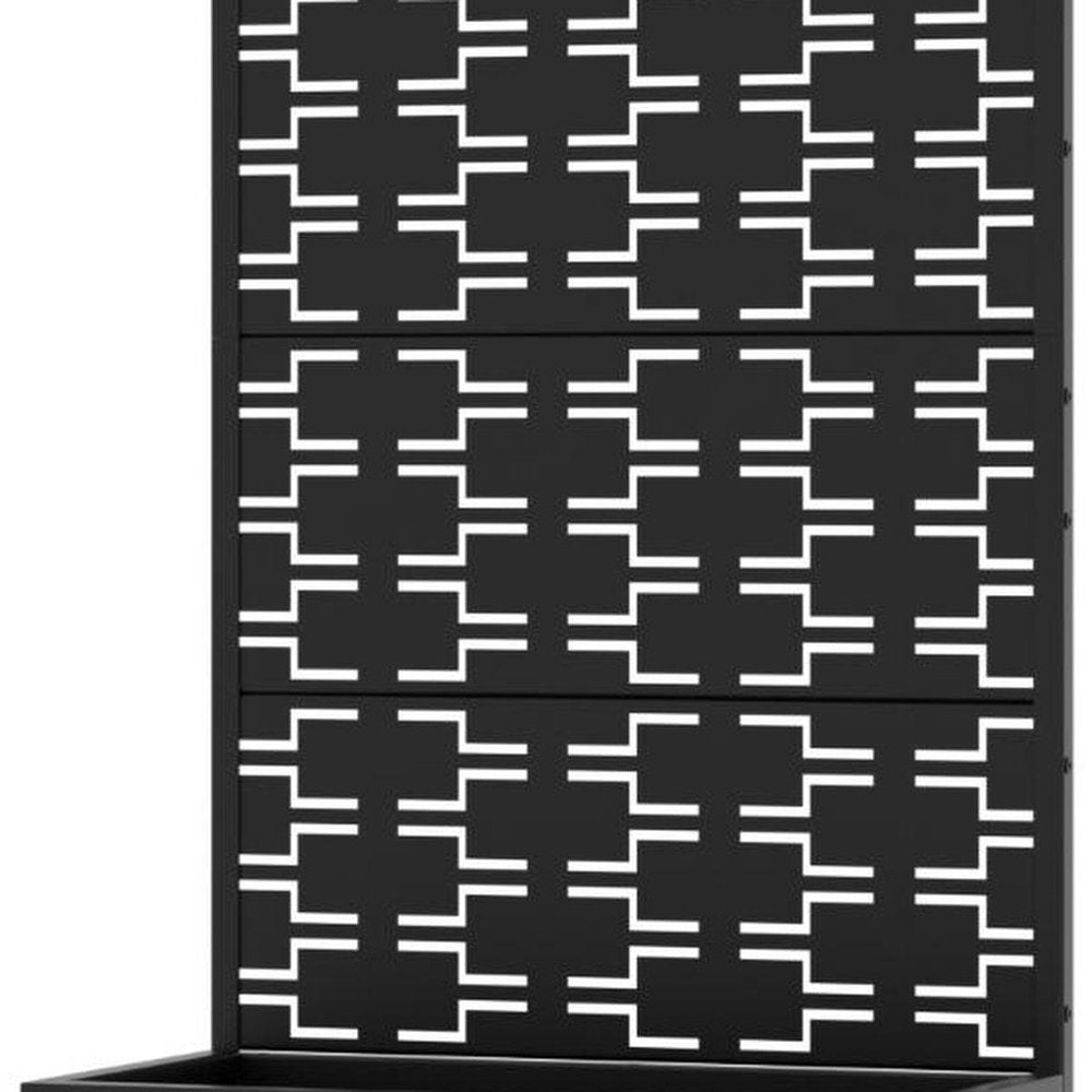 59" Black Geometric Steel Four Panel Outdoor Privacy Screen HomeRoots