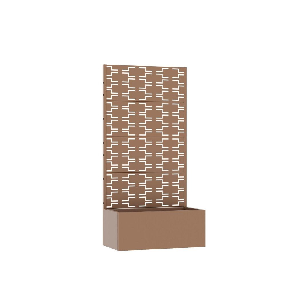 59" Brown Geometric Steel Four Panel Outdoor Privacy Screen HomeRoots