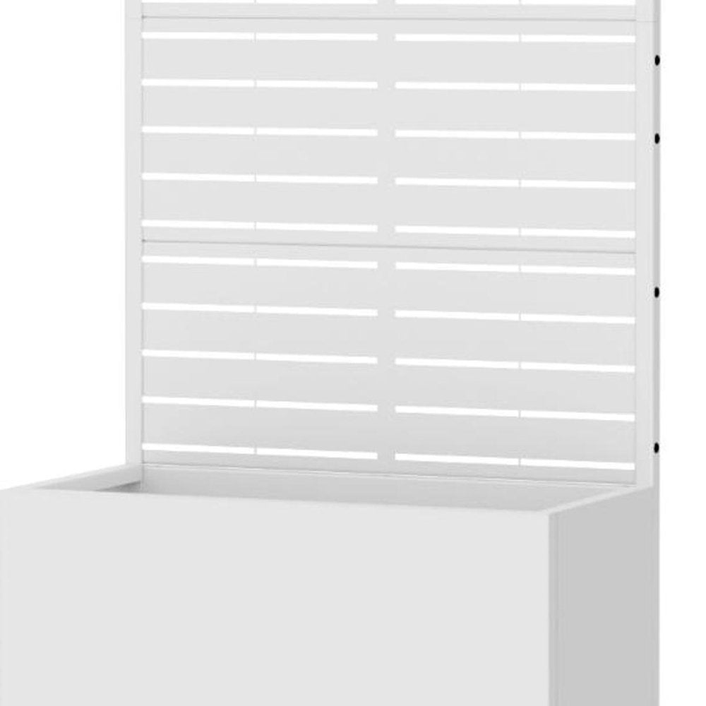 59" White Striped Steel Four Panel Outdoor Privacy Screen HomeRoots