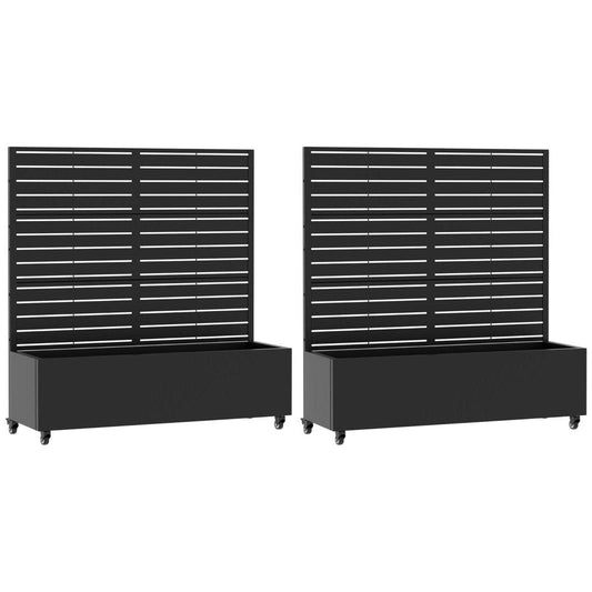 Set Of Two Black Striped Steel Six Panel Outdoor Privacy Screen