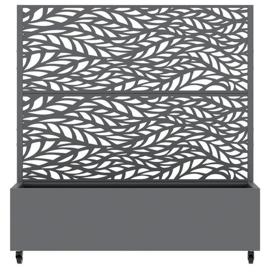 47" Gray Botanical Leaves Steel Two Panel Outdoor Privacy Screen