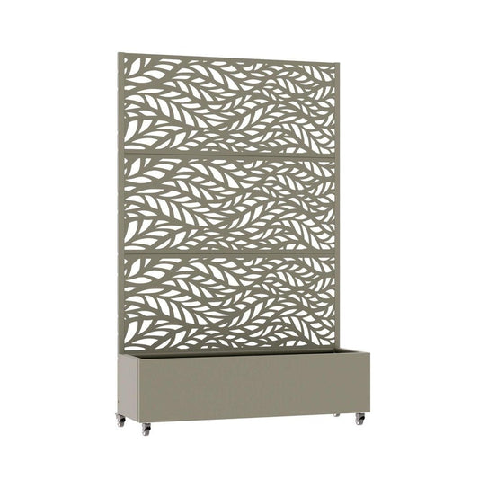 72" Gray Botanical Leaves Steel Three Panel Outdoor Privacy Screen
