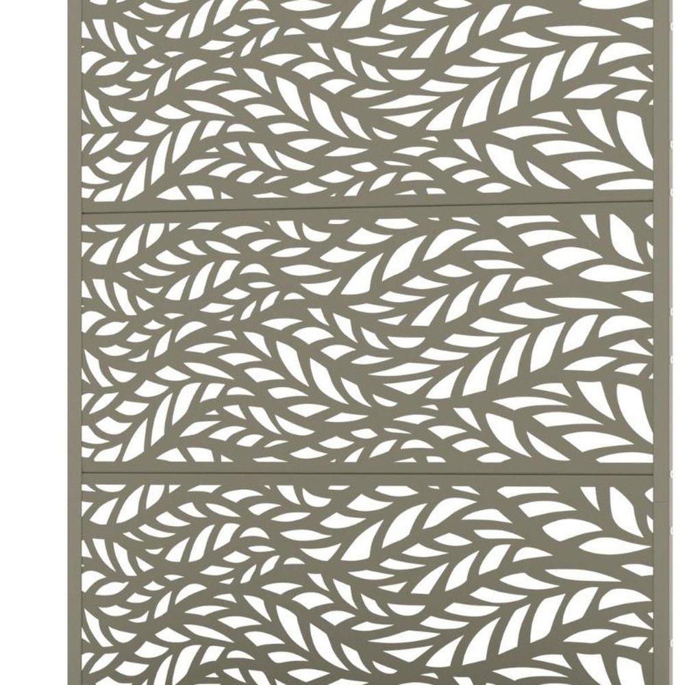 72" Gray Botanical Leaves Steel Three Panel Outdoor Privacy Screen