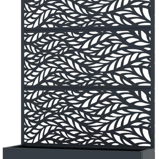 72" Gray Botanical Leaves Steel Three Panel Outdoor Privacy Screen