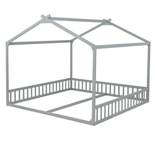 Gray Solid Wood Twin House Bed