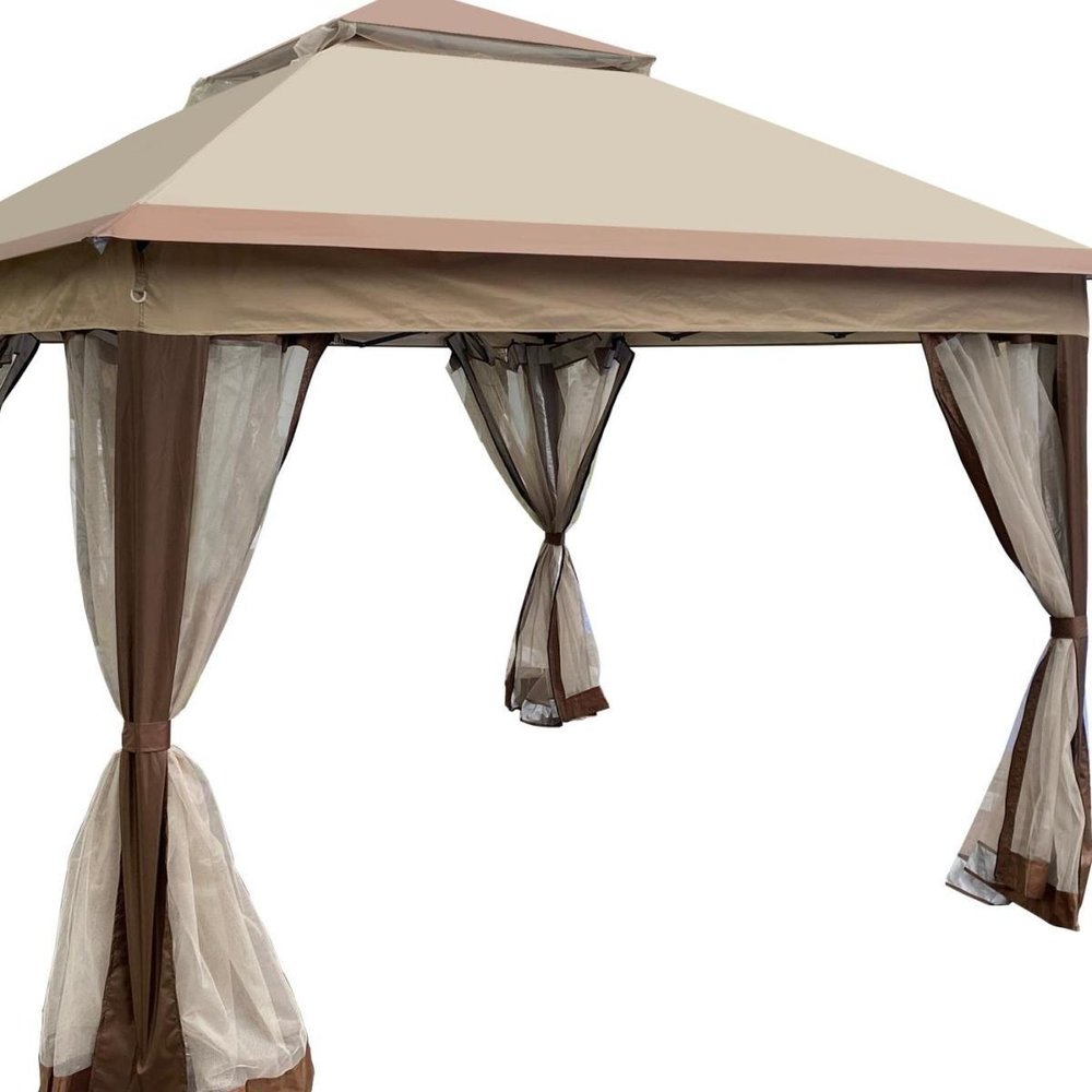 130" X 130" Coffee Metal Square Gazebo HomeRoots
