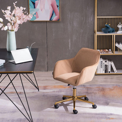 Modern Velvet Fabric Material Adjustable Height 360 revolving Home Office Chair Light Coffee Brown - FurniFindUSA