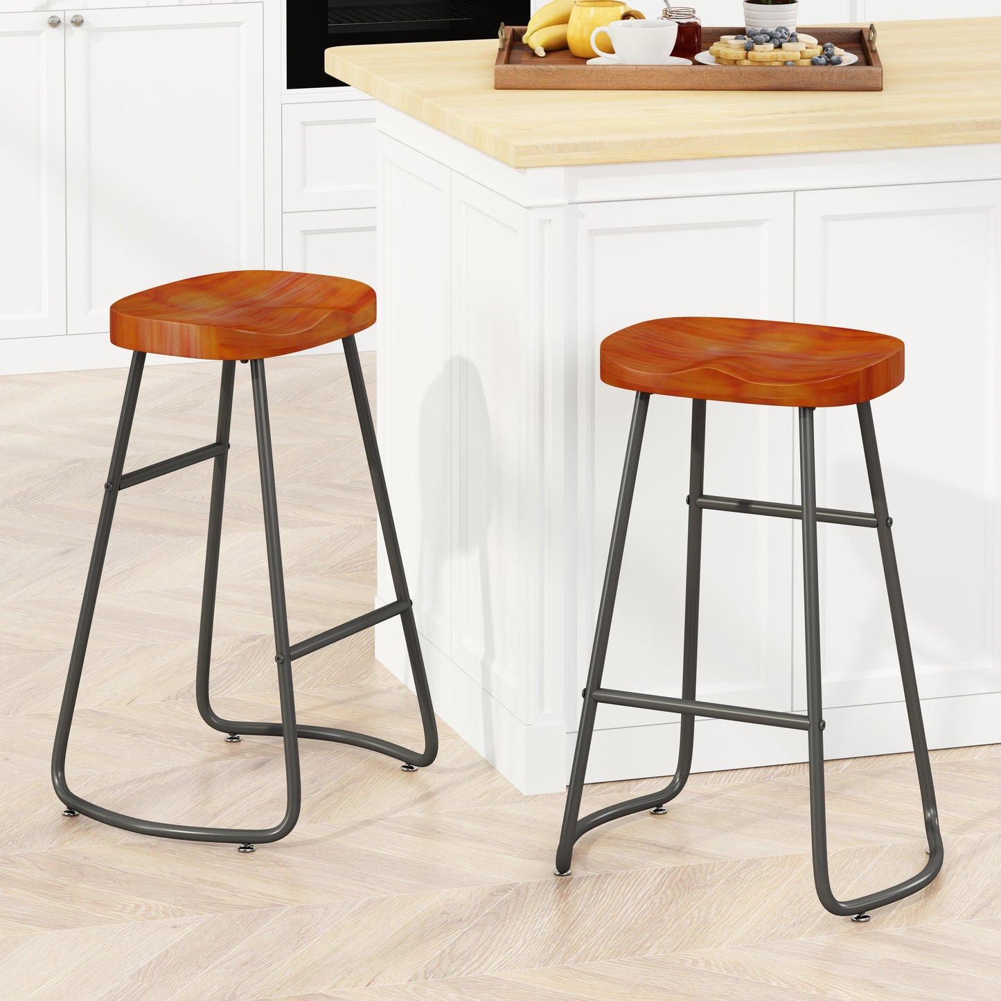 29.52" Stylish and Minimalist Bar Stools Set of 2 Counter Height Bar Stools for Kitchen Island Brown - FurniFindUSA