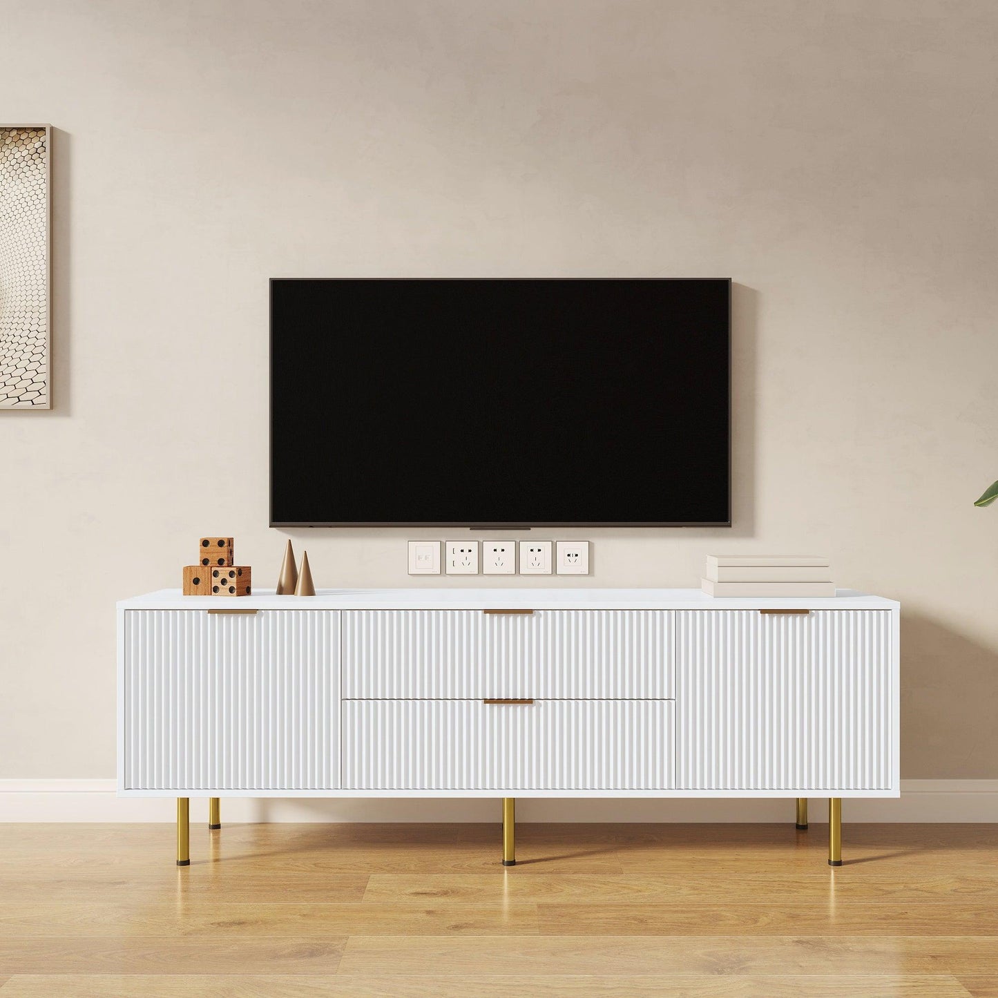 Modern warm white TV cabinet for Living Room Bedroom - FurniFindUSA