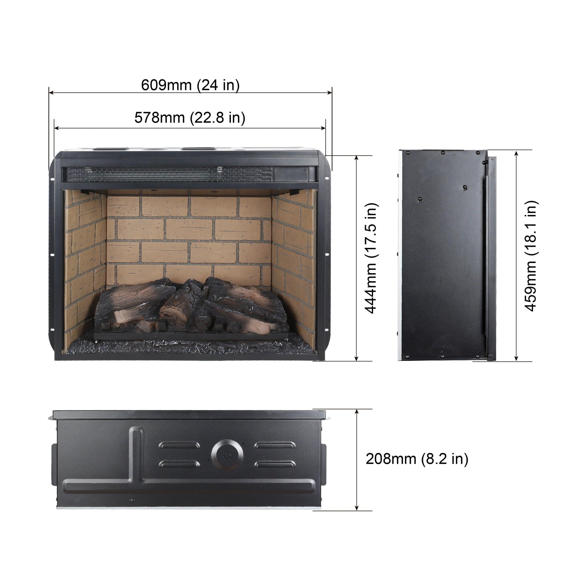 23 inch infrared quartz heater fireplace insert -woodlog version with brick - FurniFindUSA