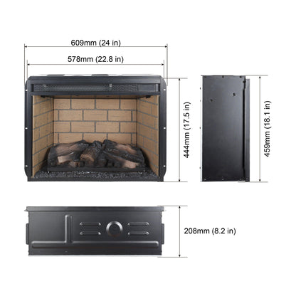 23 inch infrared quartz heater fireplace insert -woodlog version with brick - FurniFindUSA