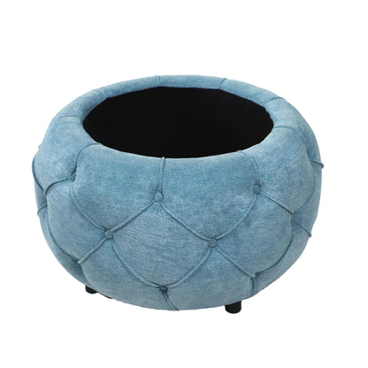 Large Button Tufted Woven Round Storage Footstool。Suitable for living room, bedroom, study - FurniFindUSA