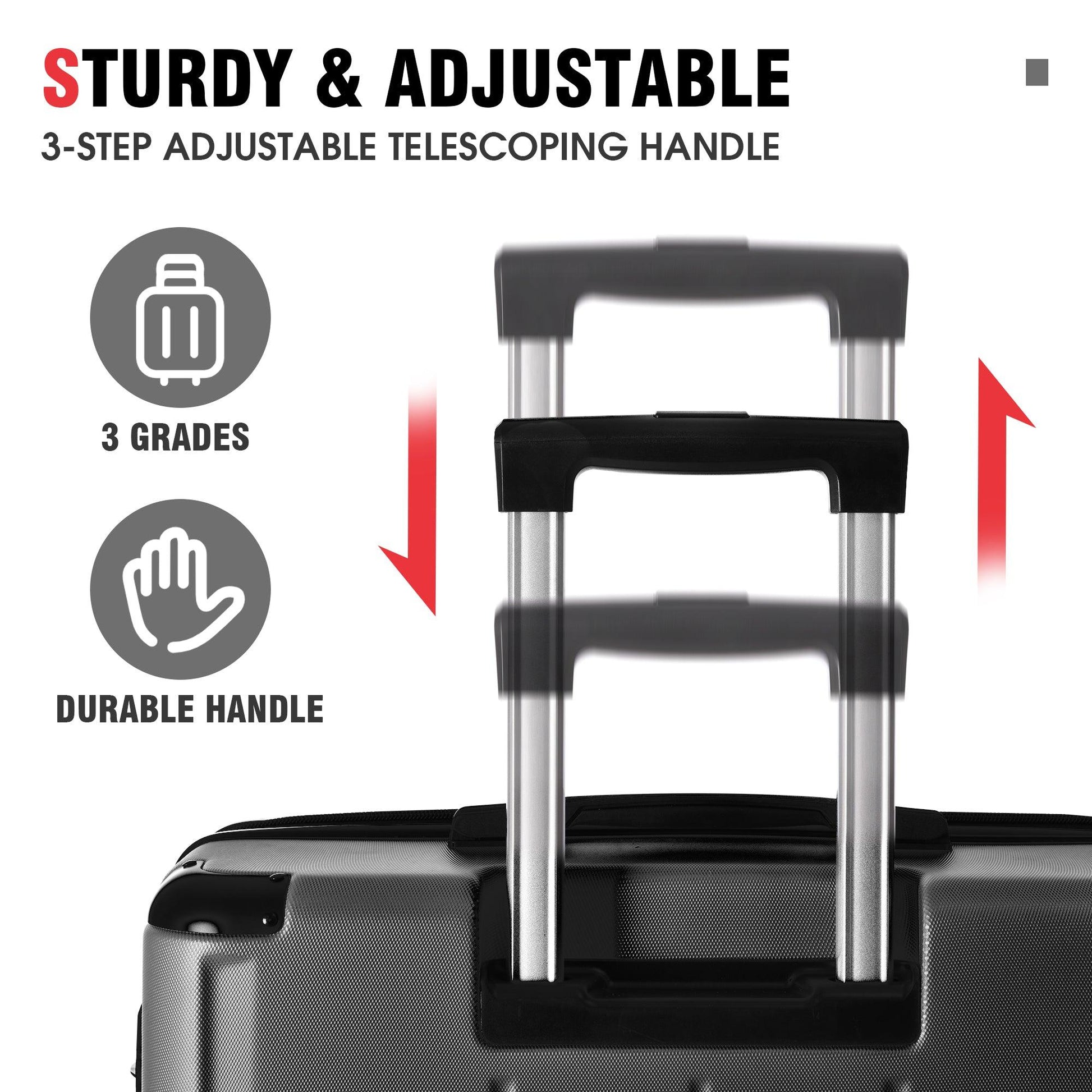 Hardshell Luggage Sets 3 Pcs Spinner Suitcase with TSA Lock Lightweight 20''24''28'' Black + ABS - FurniFindUSA