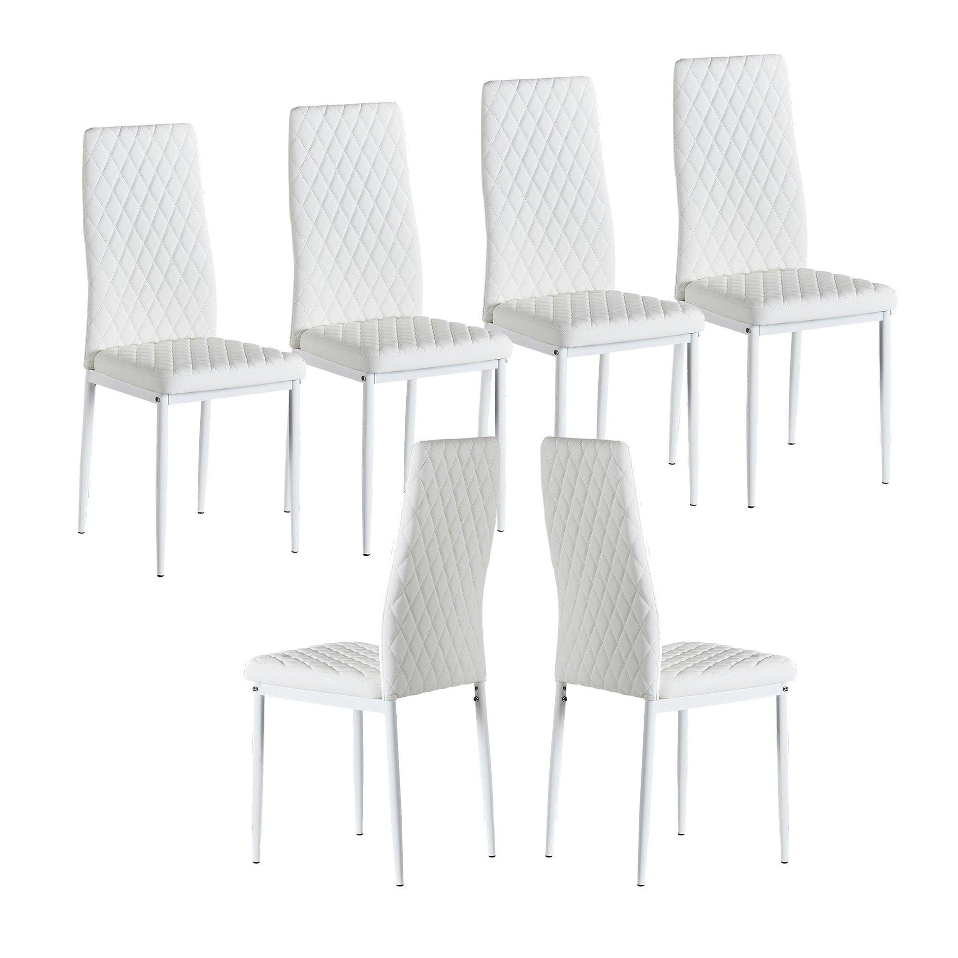 White modern minimalist dining chair fireproof leather sprayed metal pipe diamond grid pattern restaurant home conference chair - FurniFindUSA