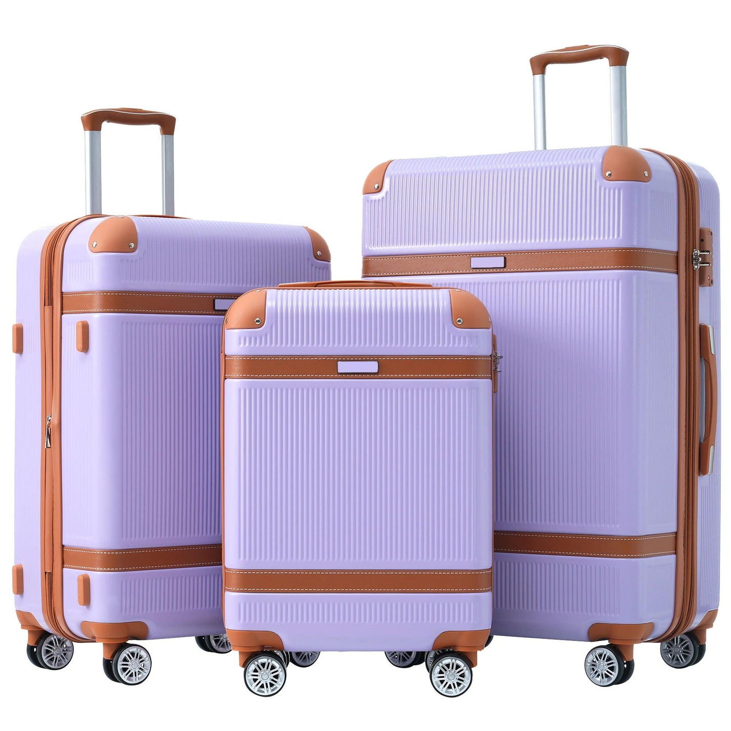 Hardshell Luggage Sets 3 Piece double spinner 8 wheels Suitcase with TSA Lock Lightweight 20''24''28'' Lilac + ABS - FurniFindUSA