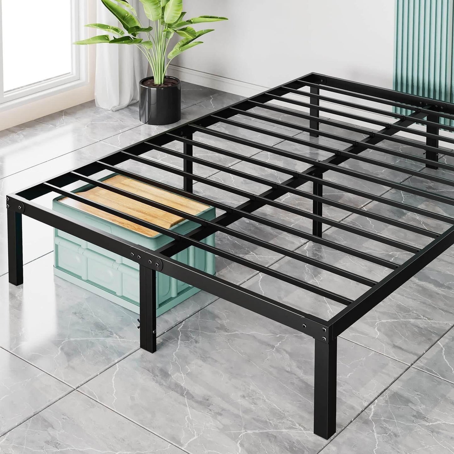 Bed Frame Metal Platform Bed Frame Mattress Foundation with Steel Slat Support - FurniFindUSA