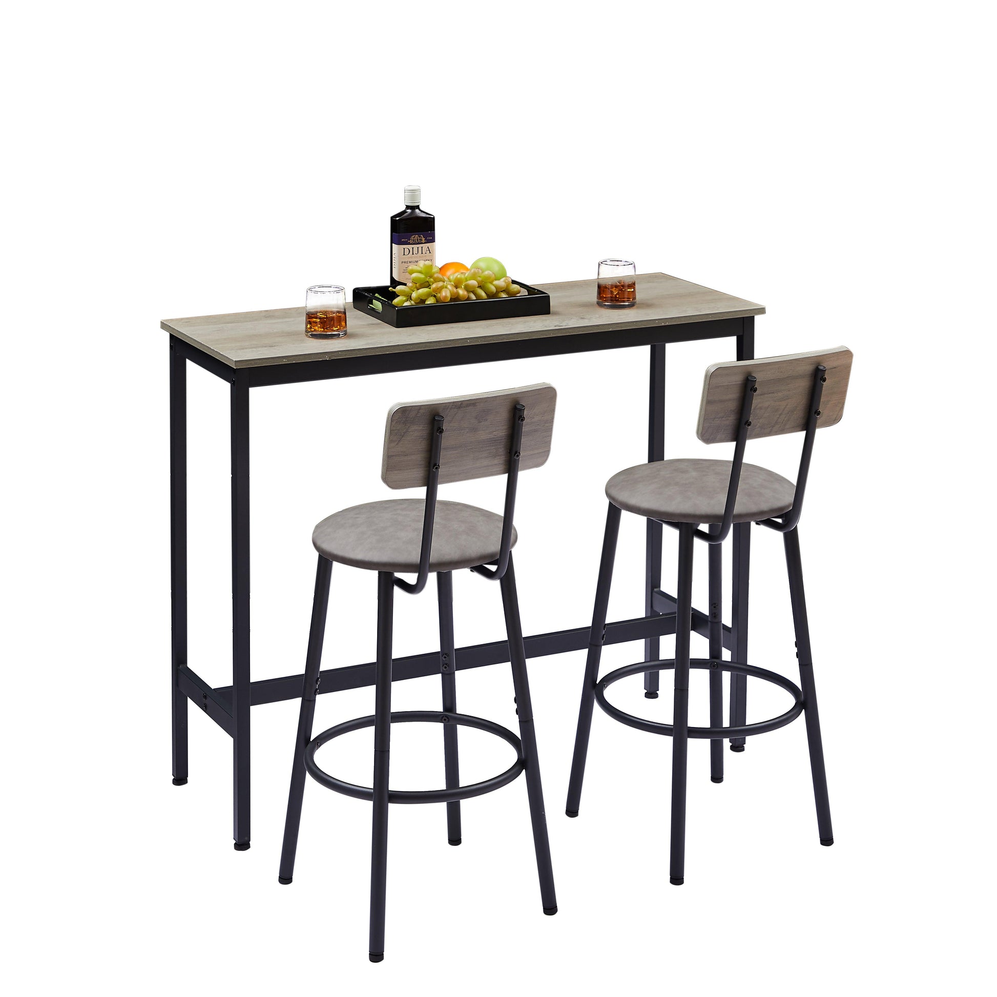 Bar Table Set with 2 Bar stools PU Soft seat with backrest Grey 43.31'' L x 15.75'' W x 35.43'' H - FurniFindUSA