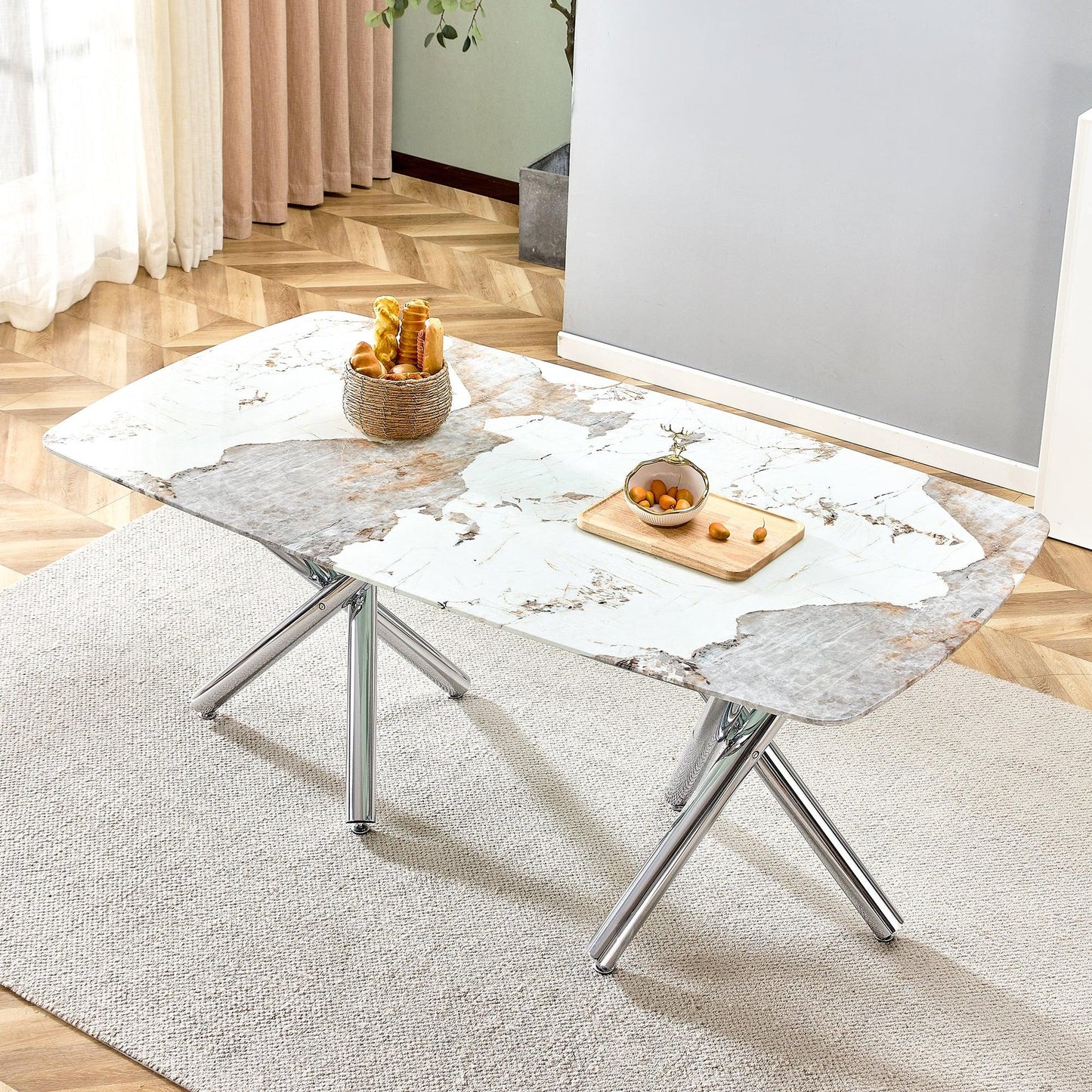 Large modern minimalist rectangular dining table suitable for 6-8 people equipped - FurniFindUSA