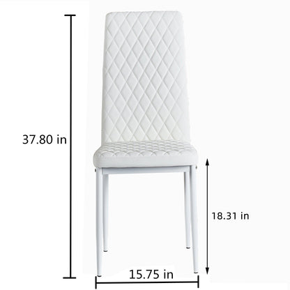 White modern minimalist dining chair fireproof leather sprayed metal pipe diamond grid pattern restaurant home conference chair - FurniFindUSA