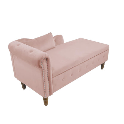 Velvet indoor chaise lounge with nailhead trim, storage and pillows, can be used in living room, bedroom, den - FurniFindUSA