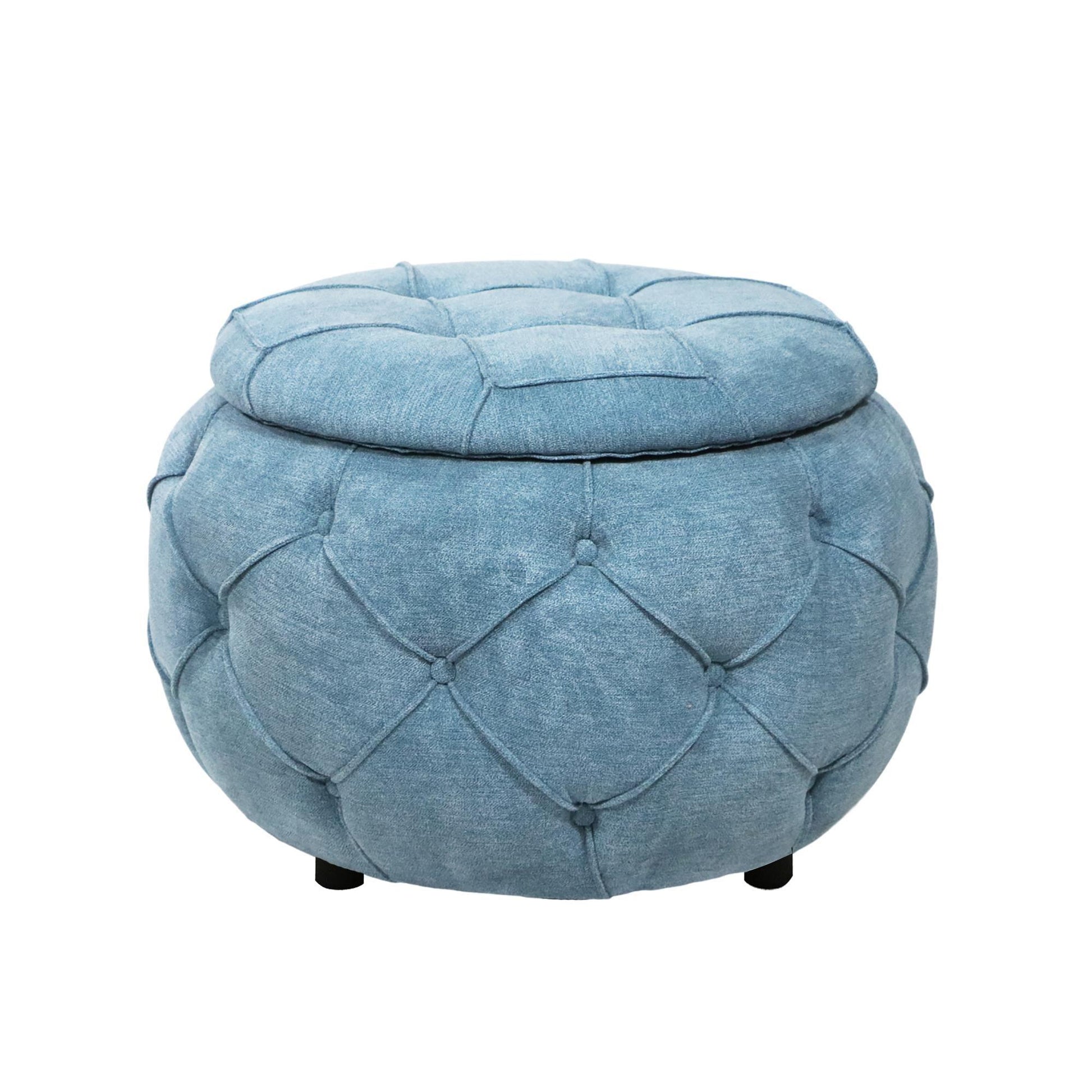 Large Button Tufted Woven Round Storage Footstool。Suitable for living room, bedroom, study - FurniFindUSA