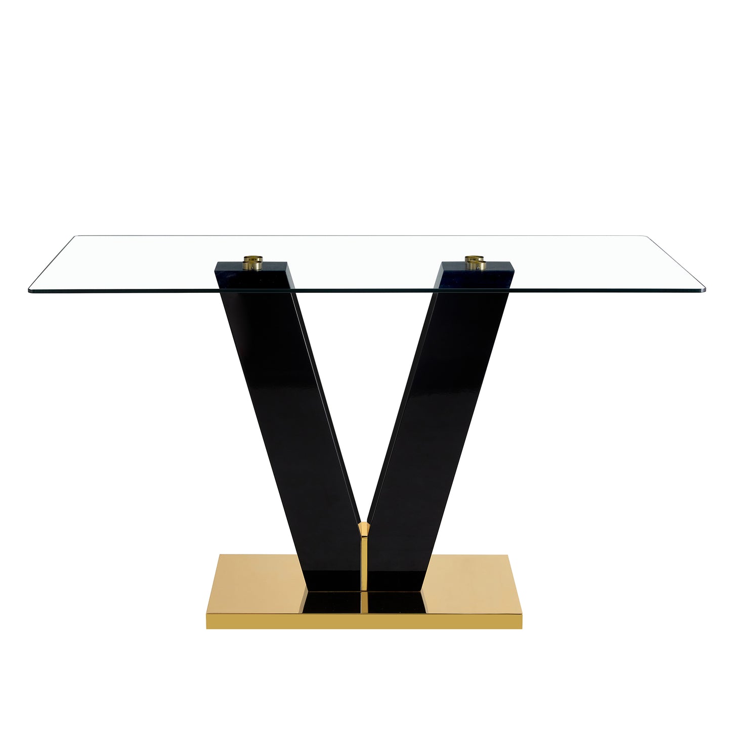 Large Modern Minimalist Rectangular Glass Dining Table for 6-8 with 0.4" Tempered Glass Tabletop and MDF slab V-Shaped Bracket