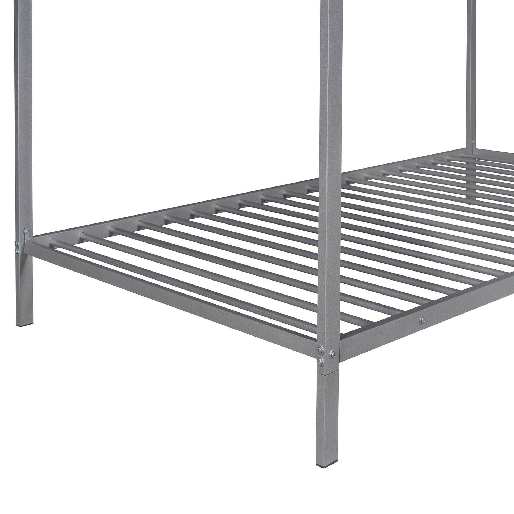 House Bed Frame Twin Size Kids Bed Frame Metal Platform Bed Floor Bed for Kids Boys Girls No Box Spring Needed Silver - FurniFindUSA