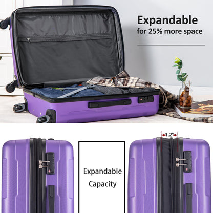 Expanable Spinner Wheel 2 Piece Luggage Set ABS Lightweight Suitcase with TSA Lock 20inch+28inch Purple + Plastic - FurniFindUSA