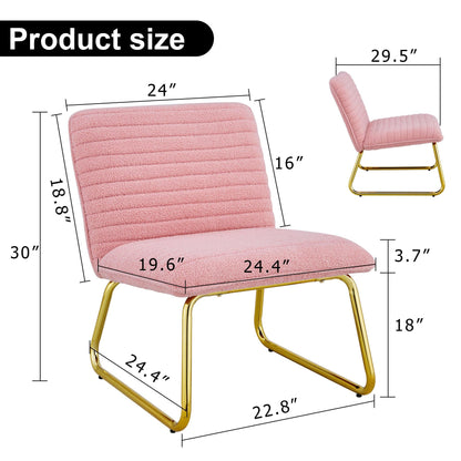 Modern minimalist pink plush fabric single person sofa chair with golden metal legs - FurniFindUSA