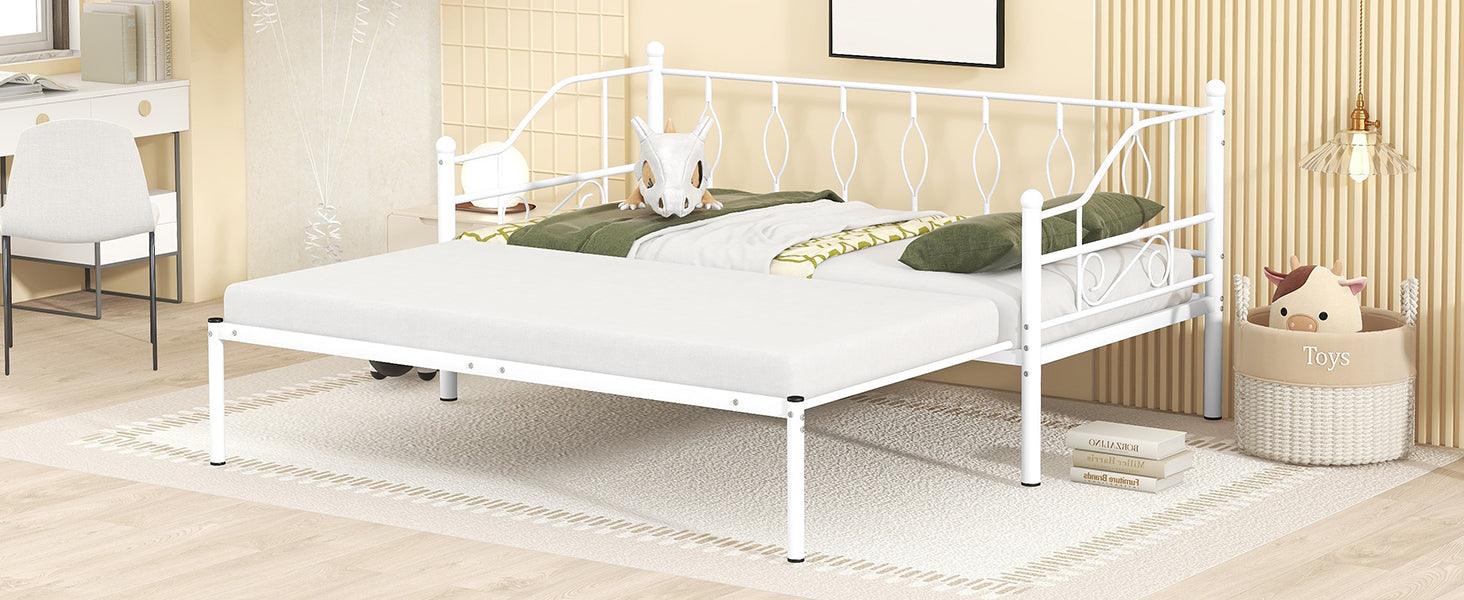 Twin Size Metal Daybed with Trundle Daybed with Slat No Box required White + Iron - FurniFindUSA