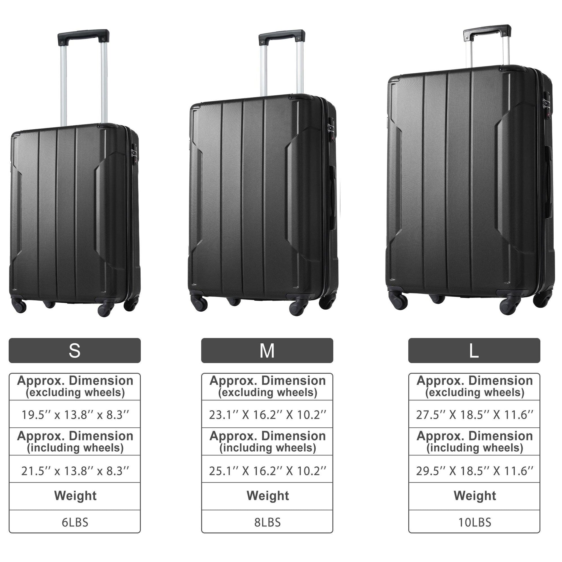 Hardshell Luggage Spinner Suitcase with TSA Lock Lightweight 20'' (Single Luggage) Black + ABS + 20 Inch Carry On - FurniFindUSA