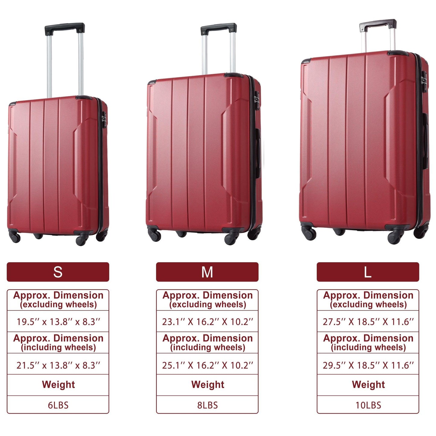 Hardshell Luggage Spinner Suitcase with TSA Lock Lightweight Expandable 24'' (Single Luggage) Red + ABS + 24 Inch - FurniFindUSA