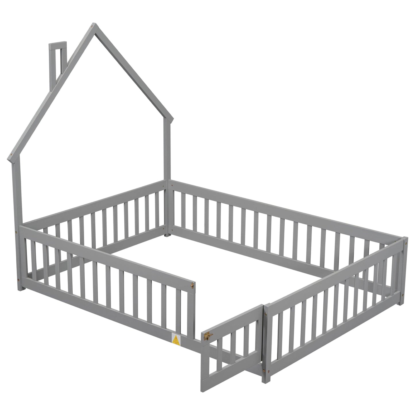 Full House-Shaped Headboard Floor Bed with Fence Grey - FurniFindUSA