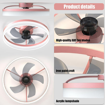 Ceiling Fans with Lights Dimmable LED Embedded installation of thin modern ceiling fans(Pink) - FurniFindUSA
