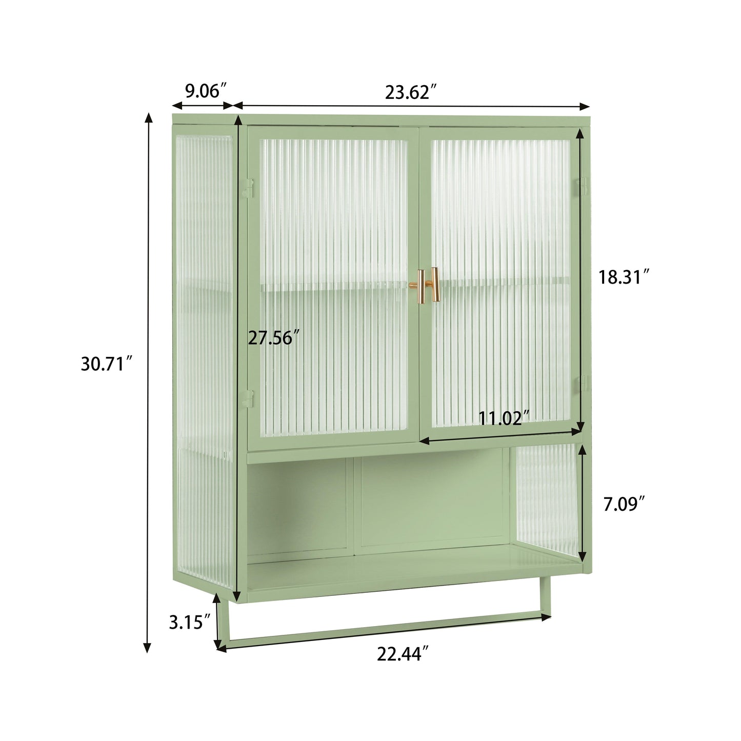 23.62"Glass Doors Modern Two-door Wall Cabinet with Featuring Two-tier Enclosed Storage Green - FurniFindUSA